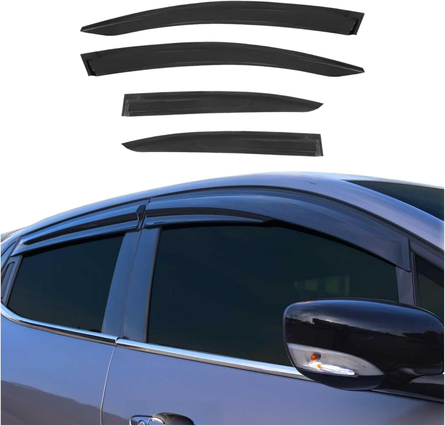 OMAC Window Visor Vent Rain Guard Deflector for Honda Civic 2012-2015 Sedan Smoke 4 Pcs