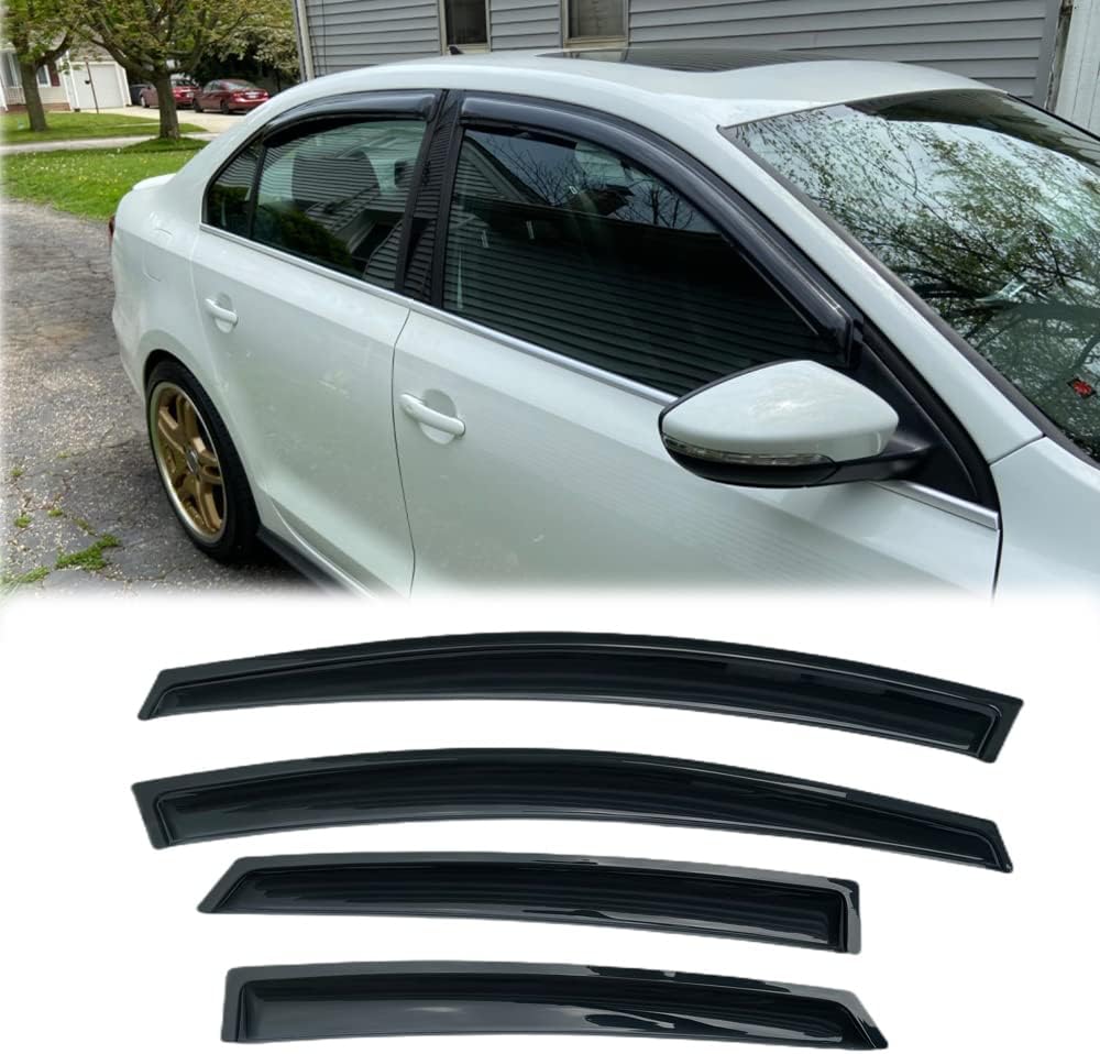 94985 Sunproof Waterproof Side Window Wind Deflector, 4pcs Protective Replacements Rain Guards Set, Window Visor fit for 2011-2018 Jetta