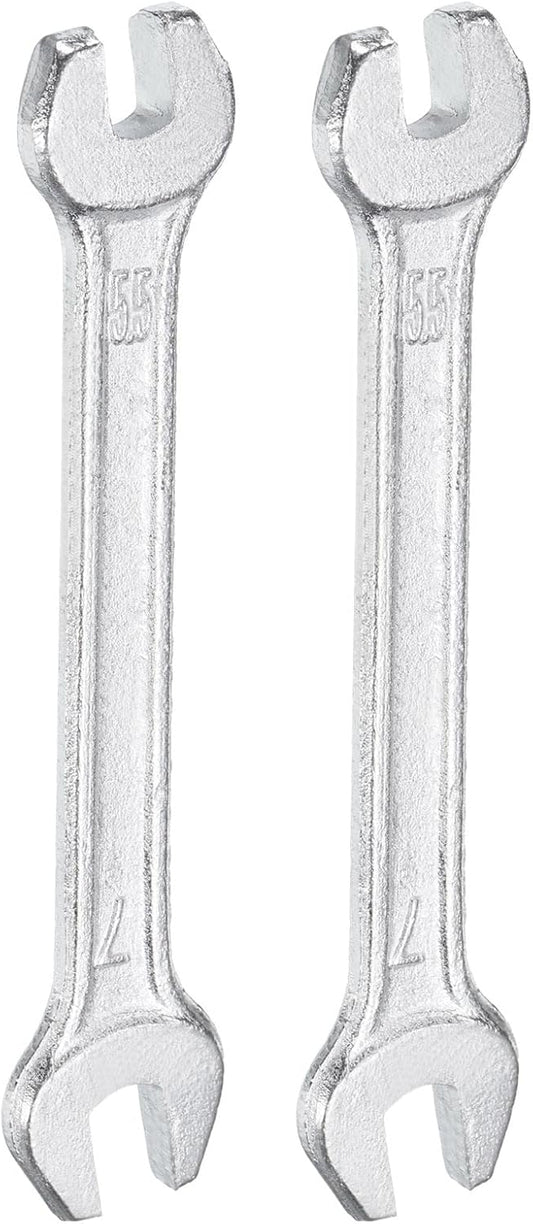 HARFINGTON 2pcs Double Open End Wrench 5.5mm x 7mm Metric 15 Degree Offset Angle Small Flat Head Wrench Galvanizing Open Ended Spanner for Automotive Repair Furniture Assembly