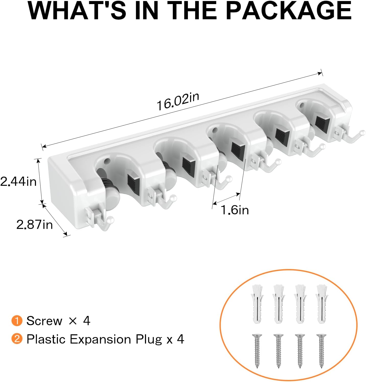 nacena Broom Holder Wall Mount, 2 Packs White Wall Hanging Garden Tool & Utility Closet Organizer Mop & Broom Hook Wall Mounted Heavy Duty Broom and Mop Organizer Wall Hanging for Bathroom, garage