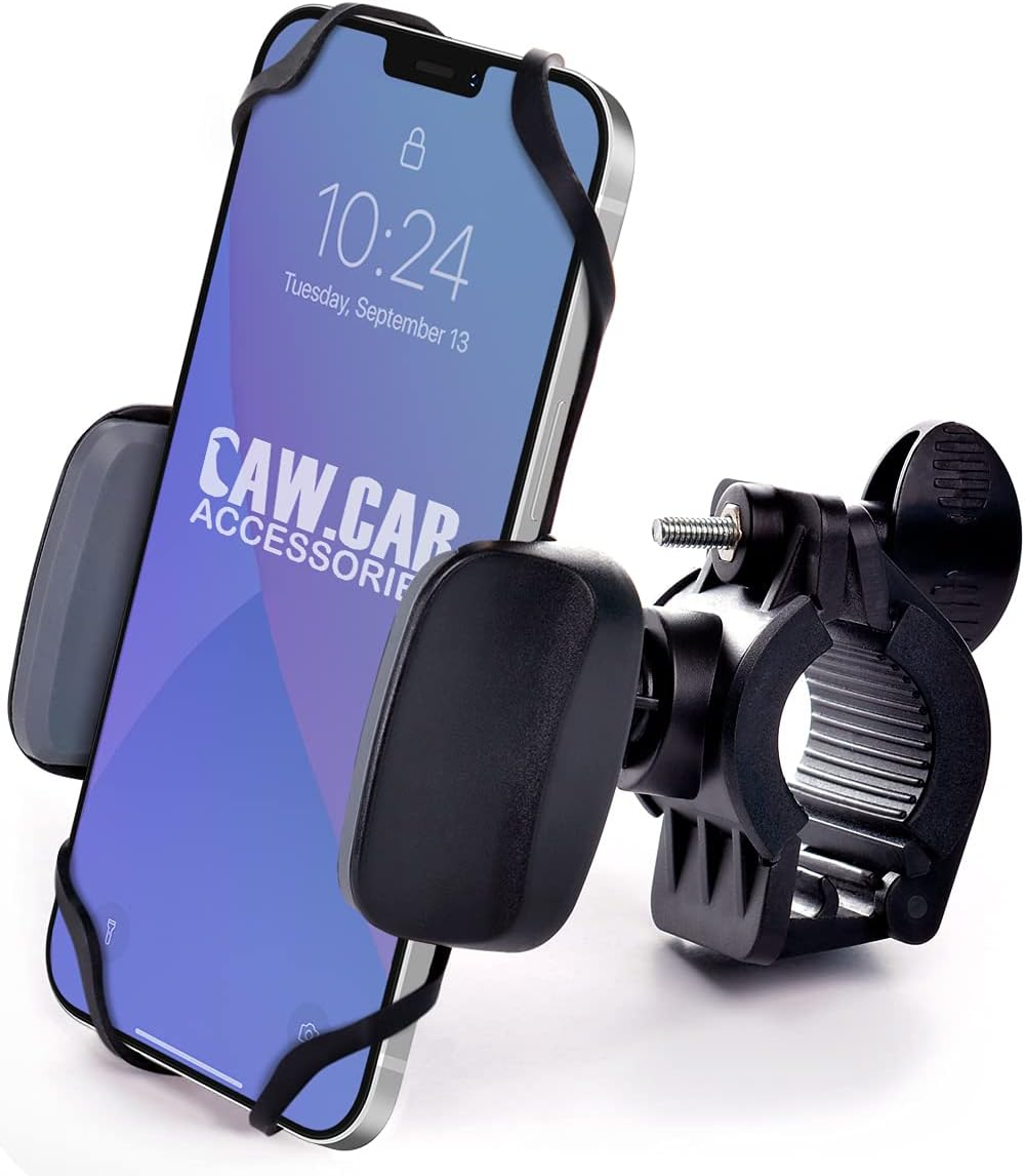 Metal Bike & Motorcycle Phone Mount for Any Smartphone (iPhone 16 Pro Max/e, Galaxy S25). Unbreakable Handlebar Cell Phone Holder for Bike, Scooter, Bicycle Phone Mount. x10 to Safeness & Comfort
