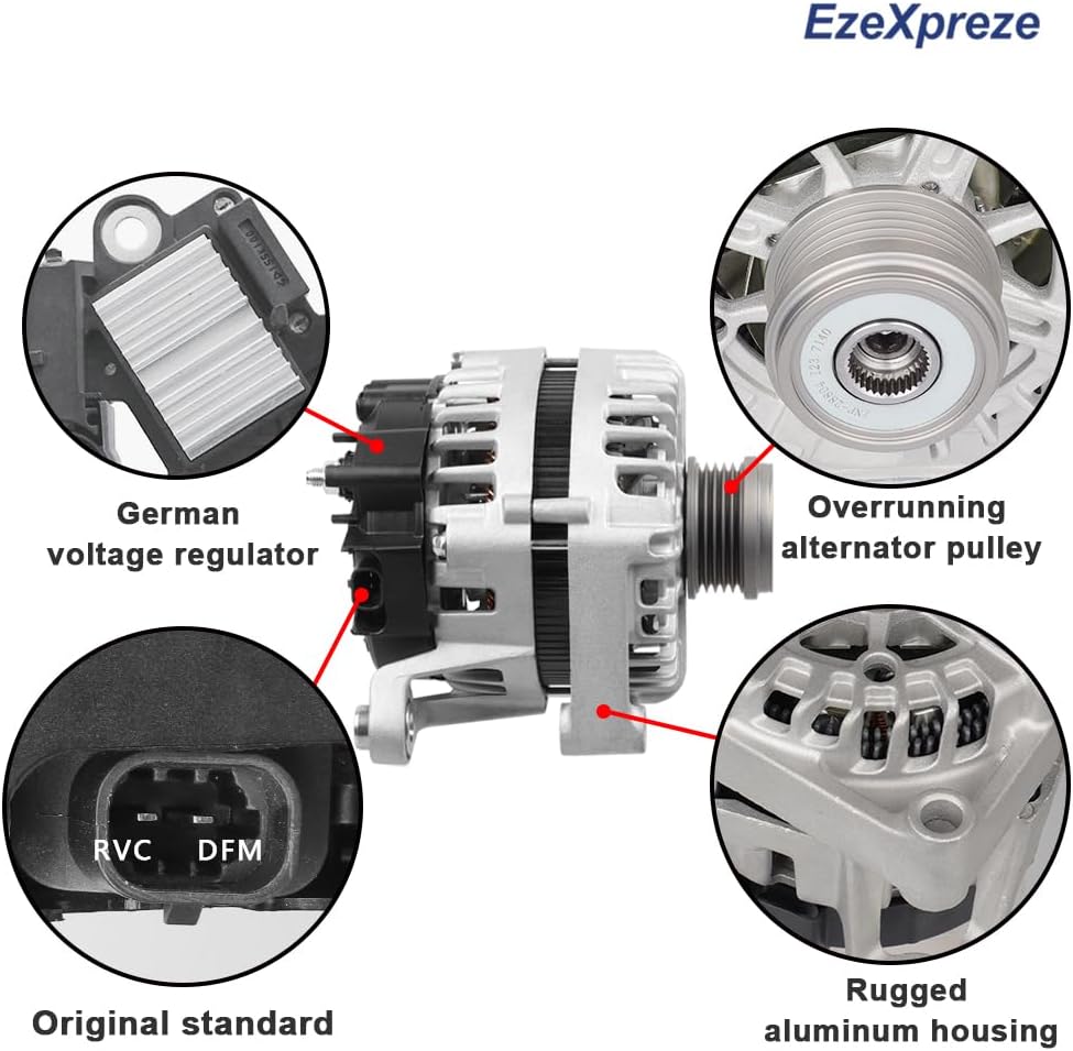EzeXpreze New Alternator Compatible with 2012-2015 Chevrolet Cruze 1.4L L4, 2016 Chevy Cruze Limited 1.4L L4 130Amp Replace# 13588290, 13581891, 13597227, 95939944