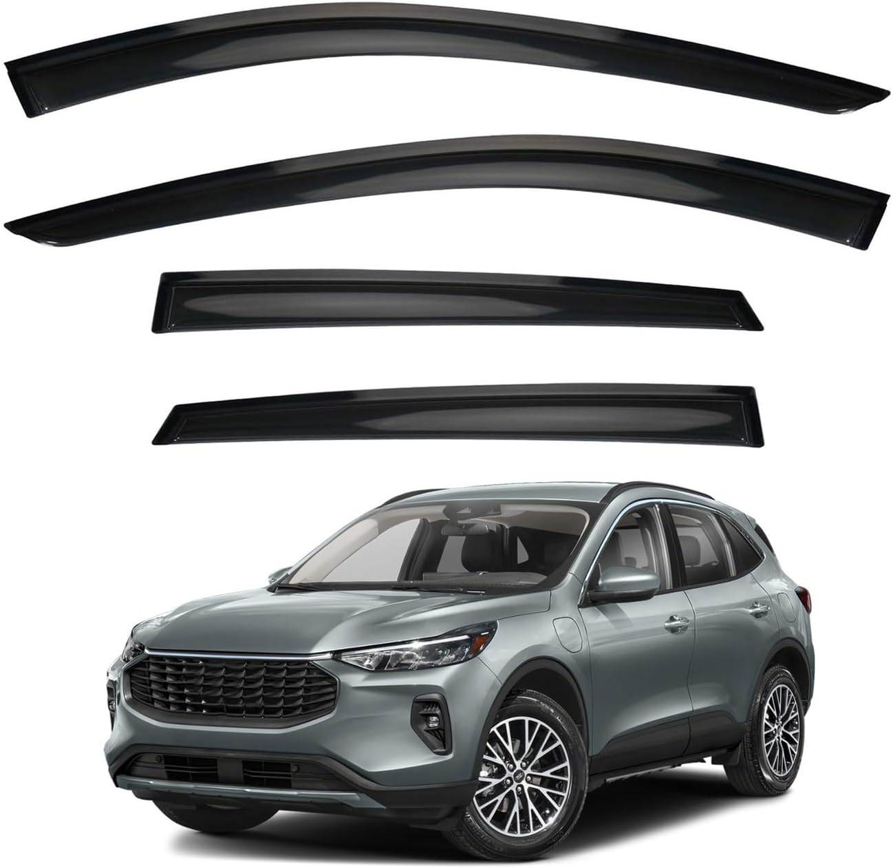 4pcs Window Visors Compatible with 2020-2025 Ford Escape Front+Rear Smoke Tint Sun/Rain Guard Outside Mount Tape-On Vent 2021 2022 2023 2024
