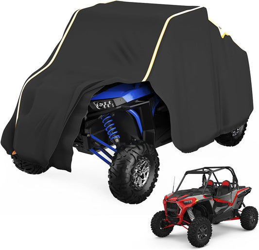 KEMIMOTO UTV Cover 2 Seater Heavy Duty Medium Size Compatible with Polaris RZR General, Can-Am Maverick, Talon, Teryx, Zforce, Viking, YXZ SXS Cover 2-3 Seater with Reflective Strip Sturdy in Wind