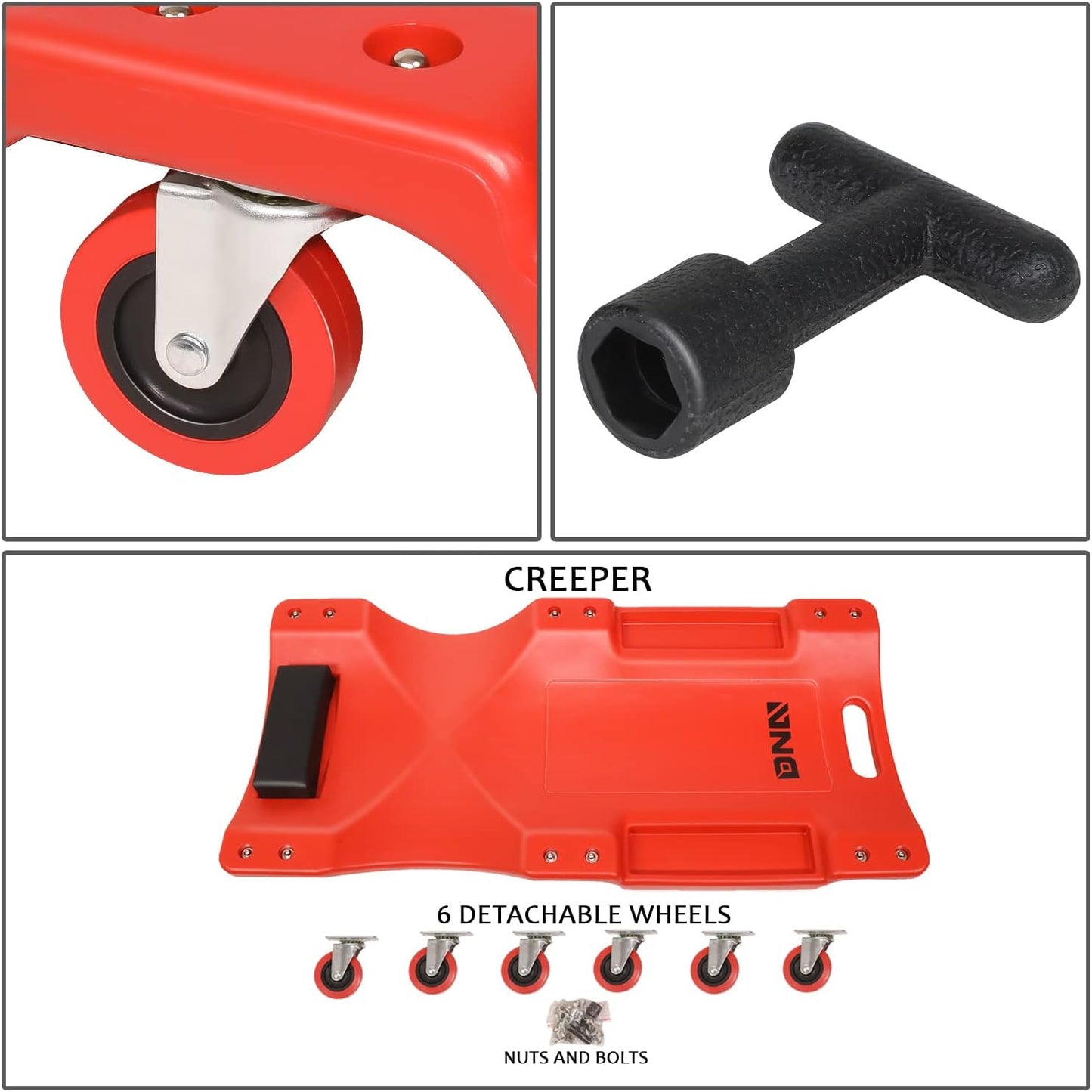 DNA MOTORING TOOLS-00201 36" L X 17" W x 4.25" H Vehicle Repair Low Profile Automotive Creeper w/Padded Headrest, Red