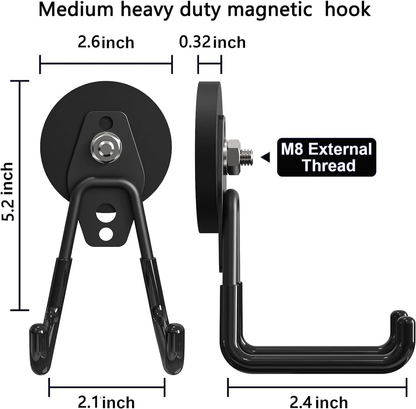 Heavy Duty Magnetic Hooks, Garage Hook, Anti-Slide Garage Hanger, Magnetic Mounting for Garden Tools, Hose, Power Drill, Steel Pegboard, Workshop (8 Pack)