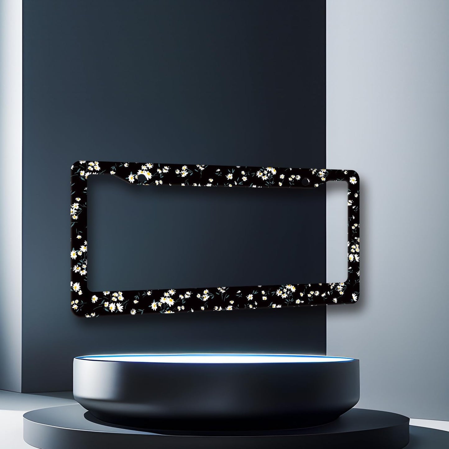 Daisy License Plate Frame Watercolor Daisies Flower License Plate Holder Stainless Steel Funny Design with 2 Holes and Screws 12.3" x 6.3"