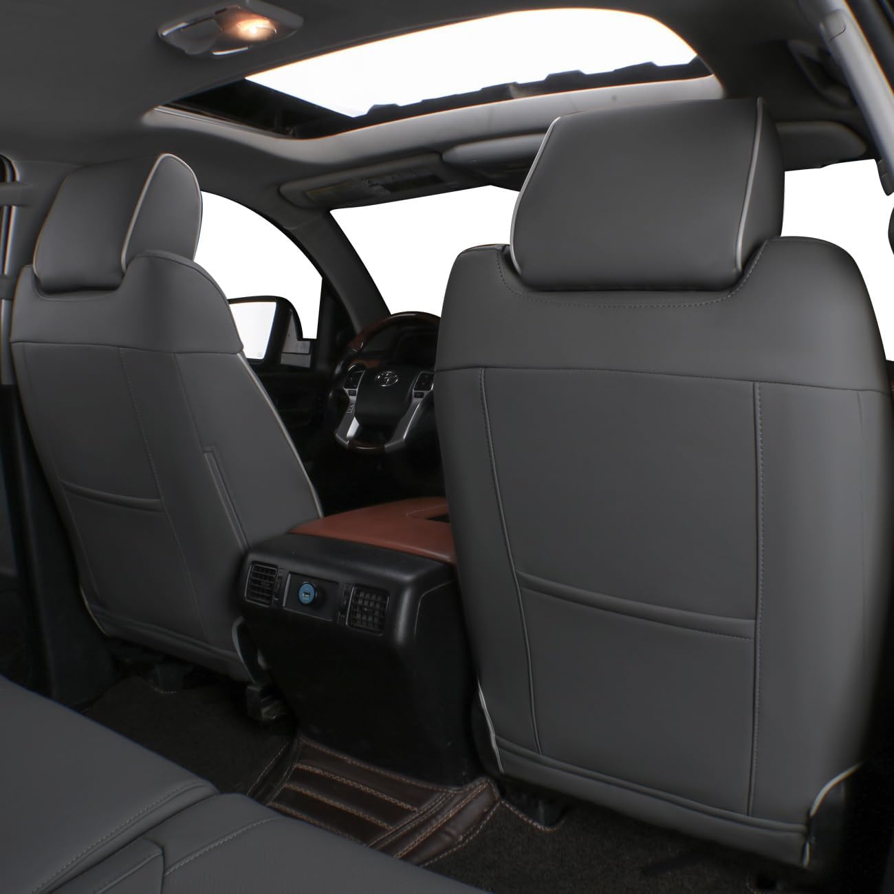 EKR Custom Fit Tacoma Car Seat Covers for Select Toyota Tacoma 2016 2017 2018 2019 2020 2021 2022 2023 Double Cab/Crew Cab -Full Set,Leather(Gray)