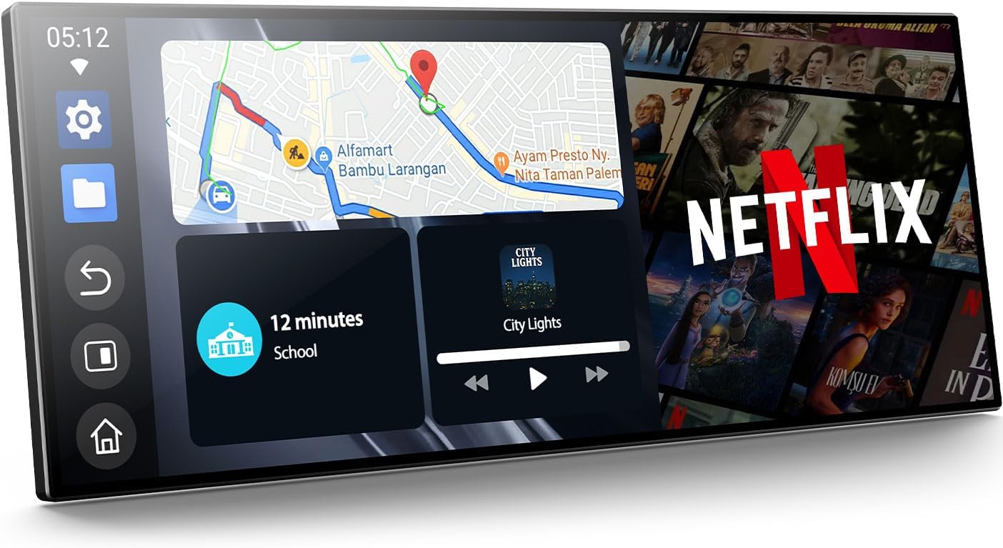 Volam 10.25'' Carplay Screen for car with Netflix YouTube and Backup Camera for iPhone Android Auto Upgraded Wireless AI Video Entertainment BOX Built-in Apps Voice Control GPS for iOS 10+ Android 11+