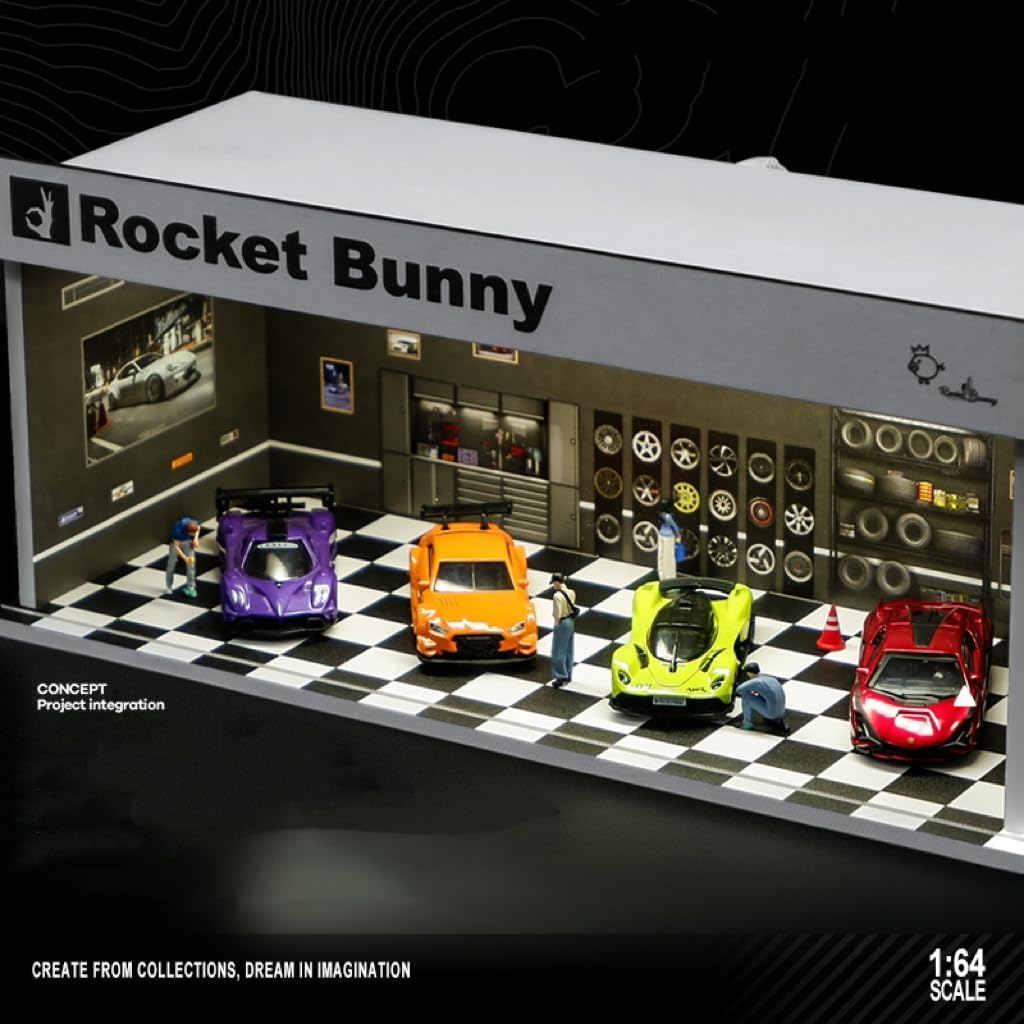 Display Case for Hot Wheels: Stackable Parking Garage for 1/64 Scale Matchbox Toy Car, FoamBoard Storage for Monster Trucks with LED Light and Acrylic Cover, 2025 Upgraded Red Bricks