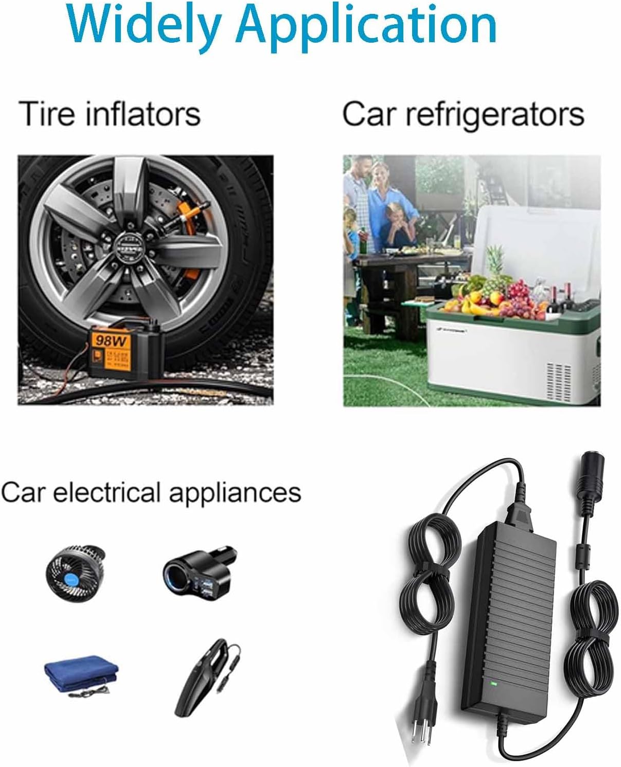 12V 15A Power Adapter Car Charger Converter,Car Cigarette Lighter Socket AC/DC Power Supply Adapter Transformer for Tire Inflator, Car Refrigerator, Car Vacuum Cleaner, and Other Car Devices