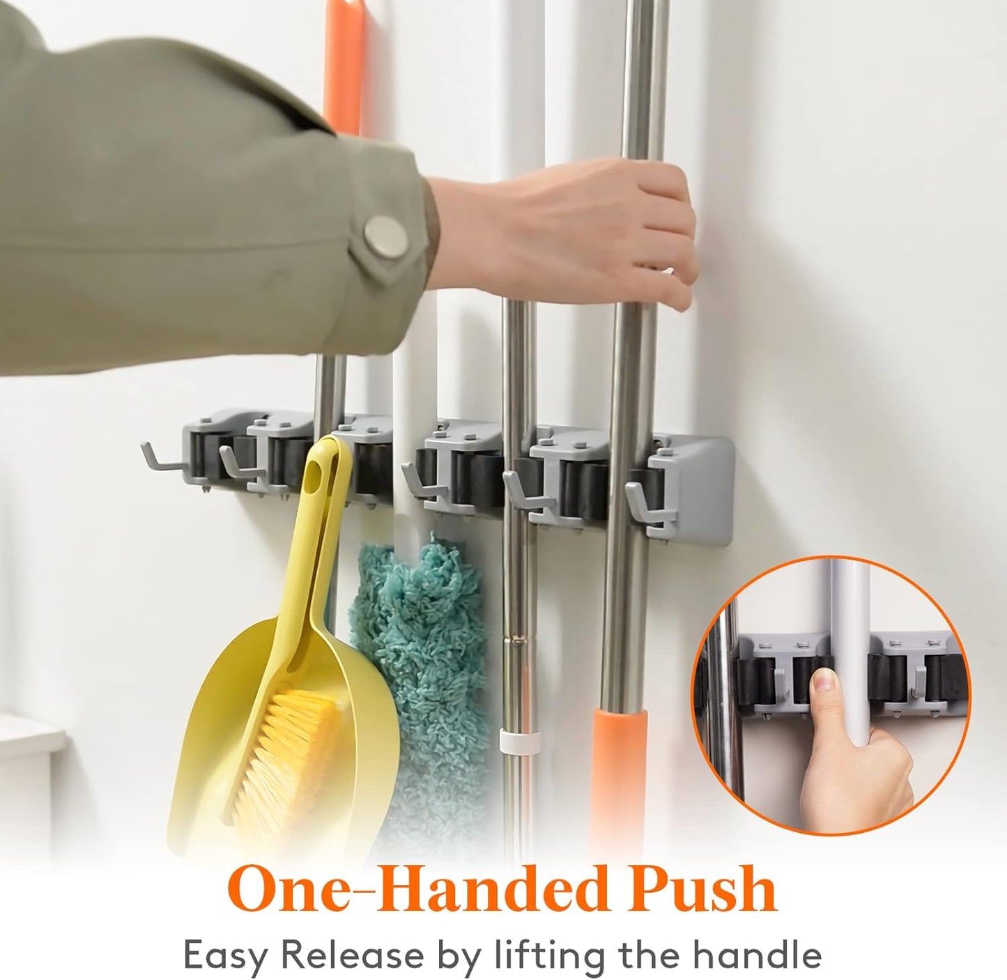 Lifewit Mop and Broom Holder Wall Mount, Anti-Slip Broom Hanger for Kitchen Organization, Heavy Duty Cleaning Supplies Organizer, Easy Install Tool Organizer for Closet, Garage, 2 Pack, Grey