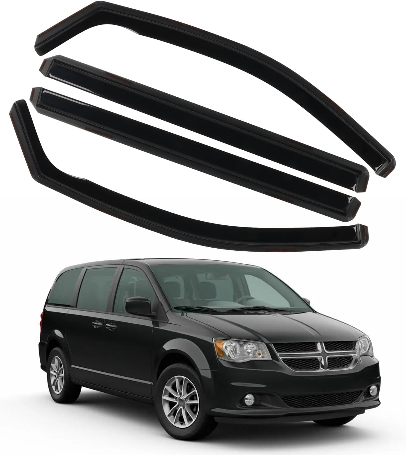 4PCS in Channel Rain Guards for 2008-2023 Dodge Grand Caravan, 2008-2016 Chrysler Town Country, 2009-2012 Volkswagen (VW) Routan, Vent Window Visors Shade, Window Deflectors