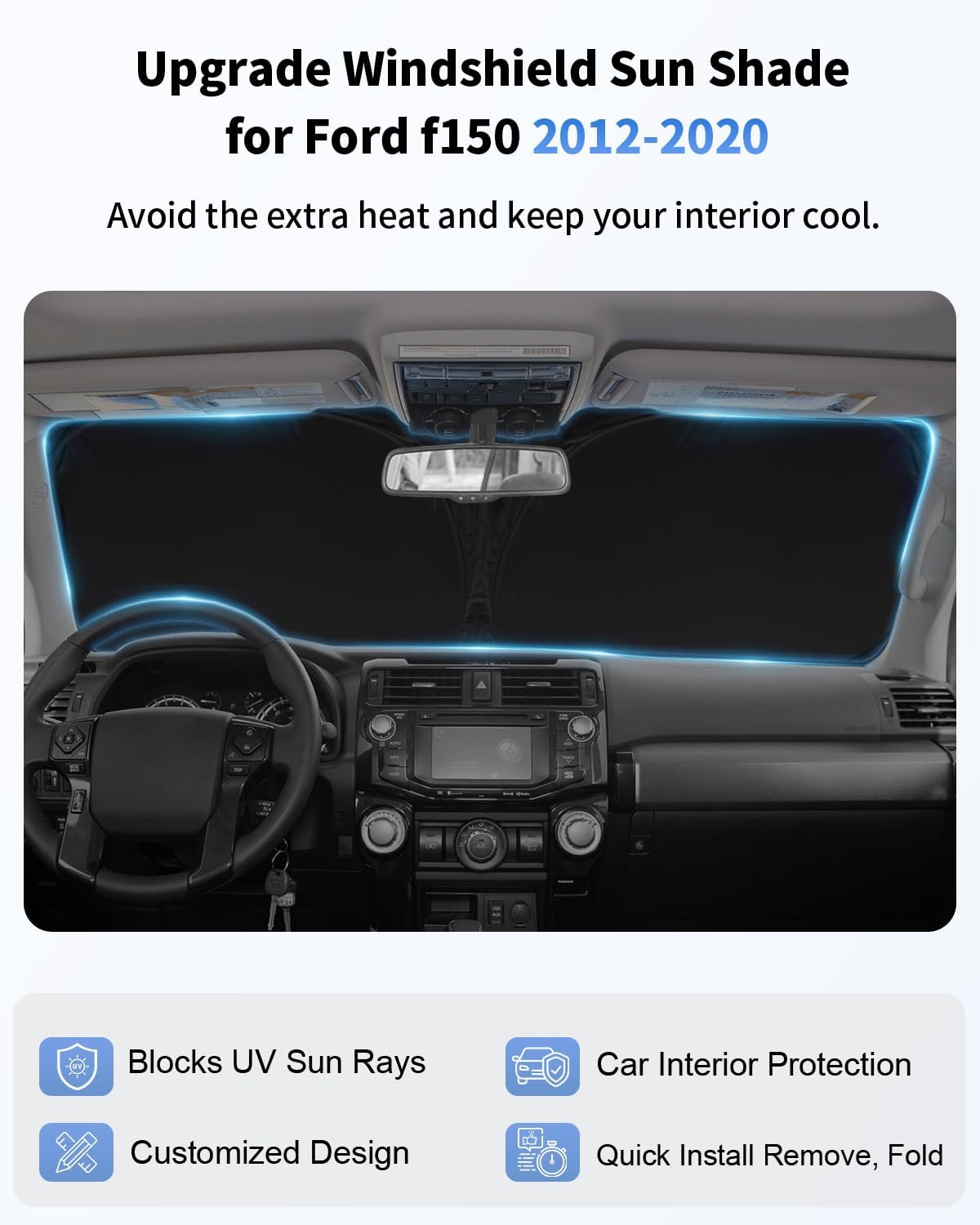 for F150 Car Windshield Sun Shade for 2015-2020 Ford F150 Lariat, King Ranch, Platinum, XL XLT Limited Raptor Accessories 2025 Upgrade Front Window Sunshade 2 Layer 240T Custom Fit Sun Visor Protector