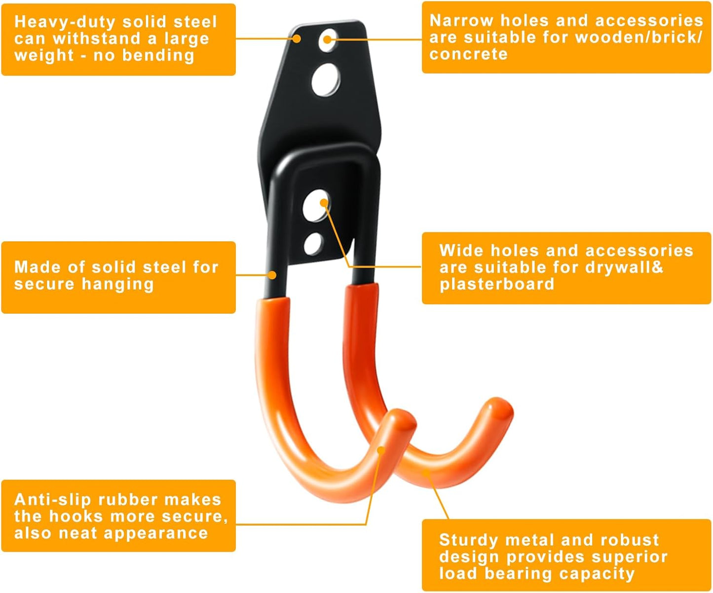 KURUI Heavy Duty Garage Hooks for Hanging, 2 Pack Metal Garage Organization Hooks, Garage Storage Hooks for Ladder Extension Cord Cable, Wall Mount Small Utility Hooks, Garden Tool Organizer/Hanger