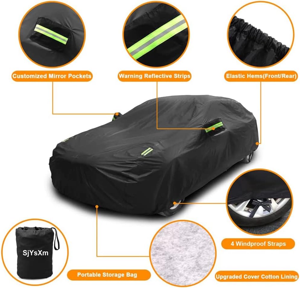 Heavy Duty Custom Car Cover Compatible with Dodge Challenger 2008-2024/ Charger 2006-2023, Waterproof All Weather Rain Snow Sun UV Cover with Cotton Lining, Outdoor Windproof Car Protection