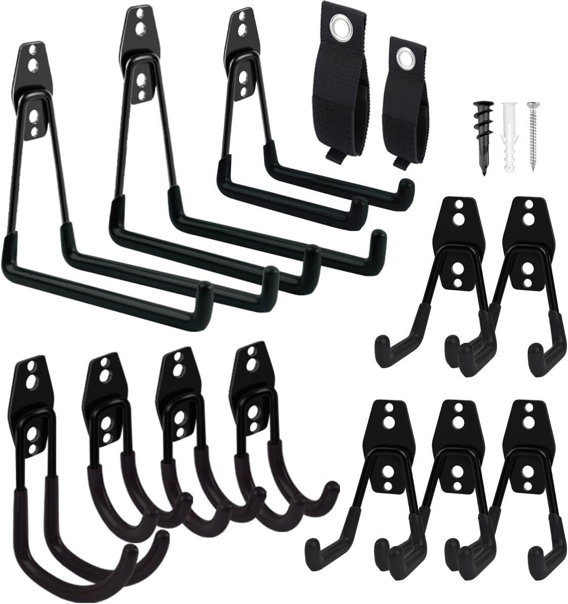 Garage Hooks Heavy Duty 14 Pack, Steel Garage Storage Hooks, Tool Hangers for Garage Wall Utility Wall Mount Garage Hooks and Hangers with Anti-slip Coating for Garden Tools, Ladders, Bulky Items