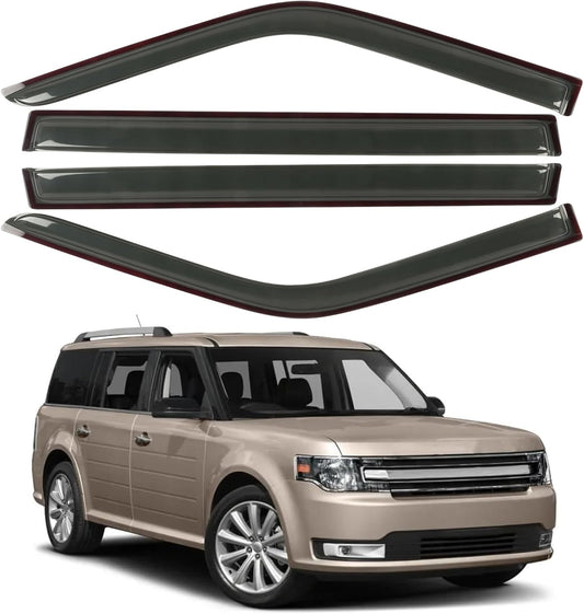 Window Visors Rain Guards Fit for 2009-2019 Ford Flex, Outside Mount Wind Deflector Shade, Tape-on Smoke Tinted Vent Visor Shields, 2010 2011 2012 2013 2014 2015 2016 2017 2018