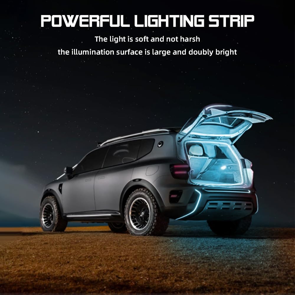 Car LED Strip Light For Trunk, 79Inch IP67 Silicone Waterproof Neon Light Strip Embedded, Flexible Cutting Universal Auto Interior Lights(Ice Blue)