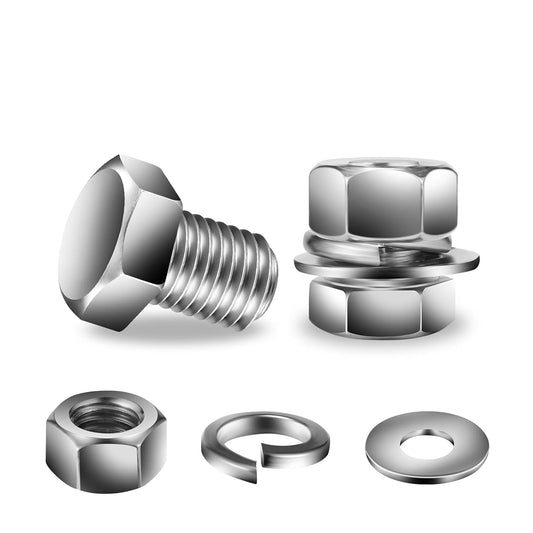 1/4-20 x 5/8" Hex Head Screw Bolt, Nuts, Flat & Lock Washers, 10Pcs 18-8 (304) Stainless Steel, Fully Threaded, by SG TZH