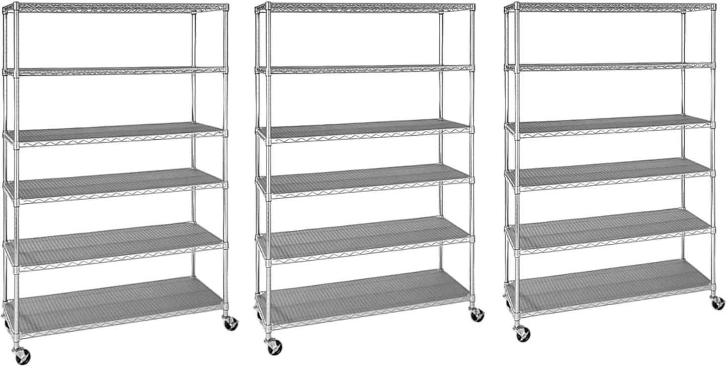 Organize in Style with The Members Mark 6-Tier NSF Heavy Duty Wire Shelving, 47.75" W x 18" D x 75.5" H (Plated, 3 PACK)