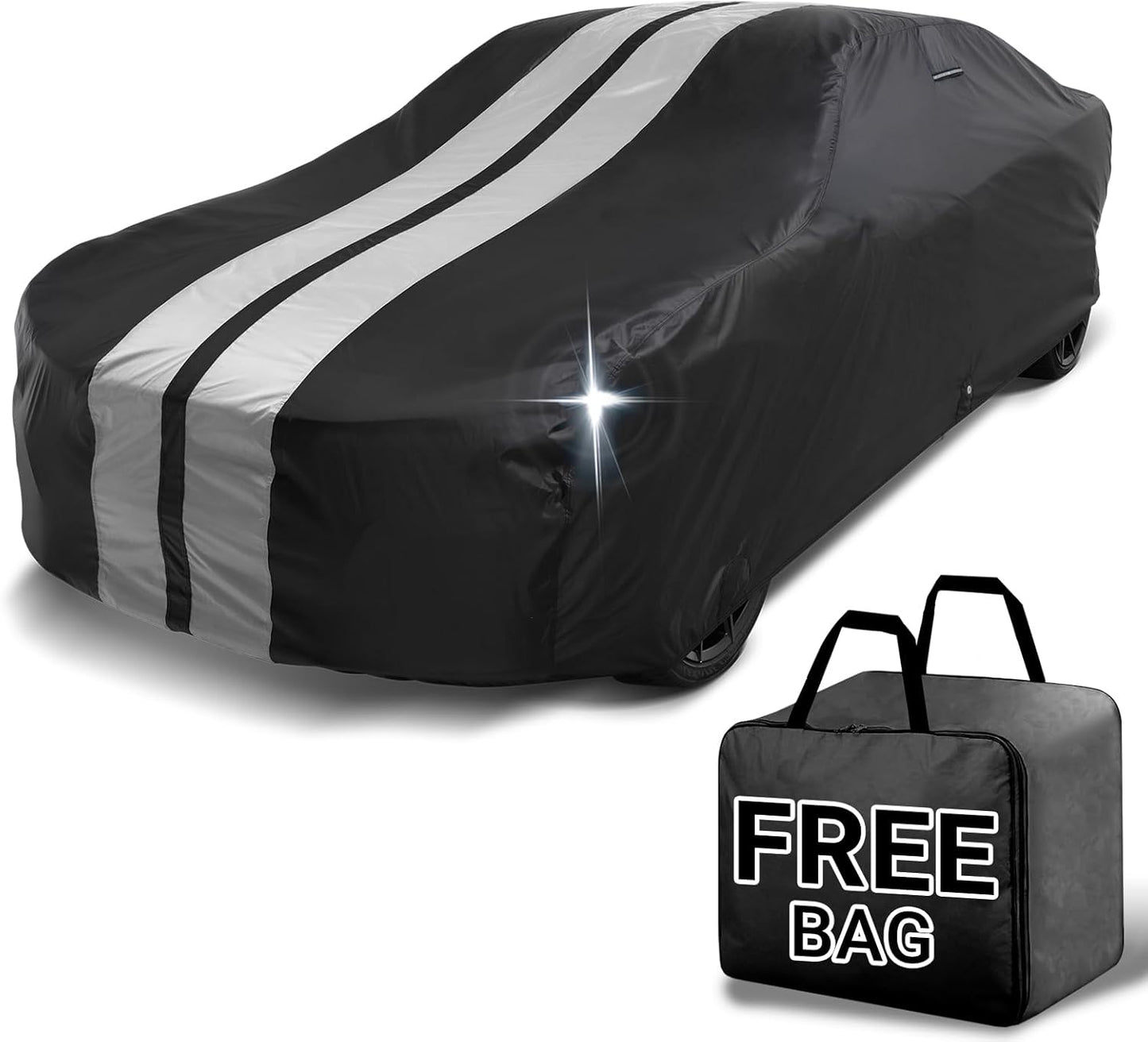 iCarCover Custom Car Cover for Chevy Nomad Wagon (1958-1961) Waterproof All Weather Rain Snow UV Sun Protector Full Exterior Indoor Outdoor Car Cover (Stripe - Black/Gray)