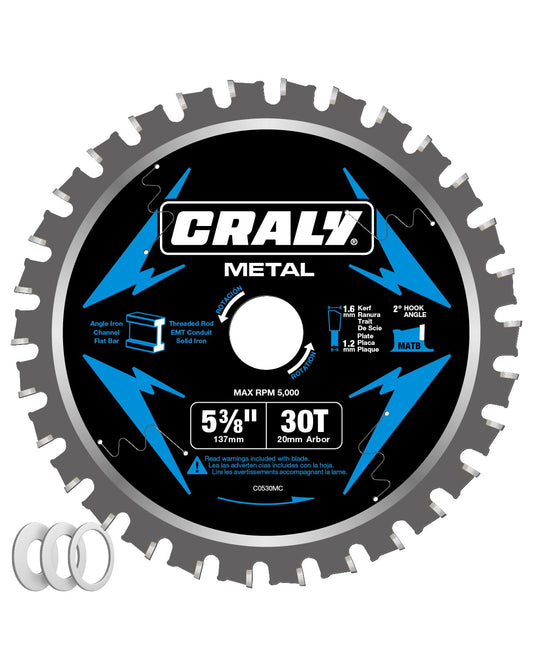 CRALY 5-3/8 Inch 30 Teeth Steel and Ferrous Metal Cutting Circular Saw Blade, 20 mm Arbor, Thin Kerf, Professional Carbide Tipped Blade for Angle Iron, Threaded Rod, EMT Conduit(C0530MC)