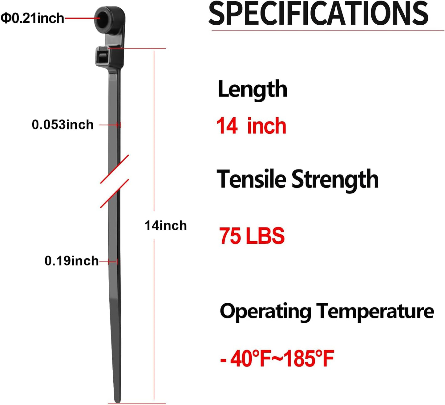 200 PCS 14 inch Black Zip Ties with Screw Hole 70lbs Mountable head Cable Ties Straps Multipurpose Heavy Duty Nylon Cable Zip Ties with Screw Mounting Hole