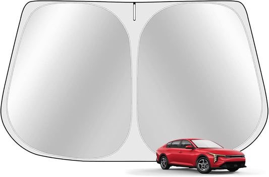 Custom Fit Windshield Sun Shade for Kia K4 2025 2026 - Full Coverage, 210T Reflective Fabric, Double-Layer Design - Blocks 99% UV Rays, Keeps Car Cool, Easy to Install and Store