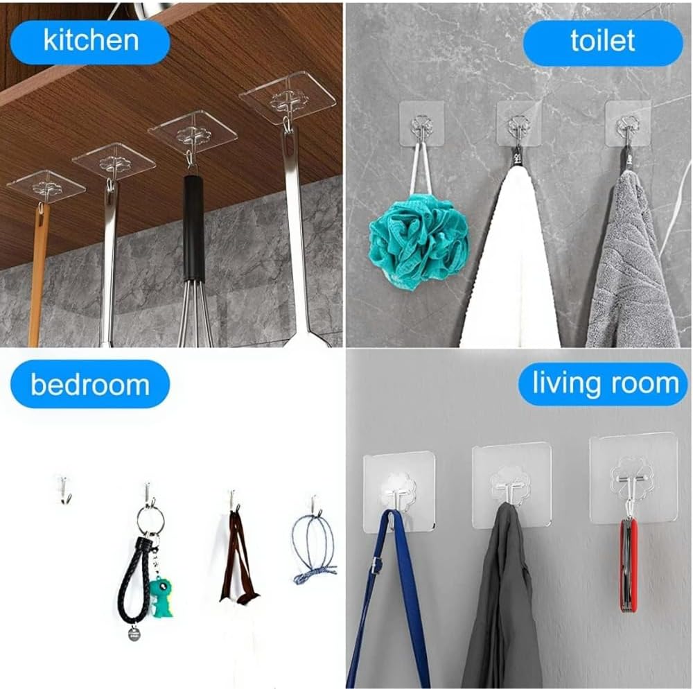 24 Pack Adhesive Hooks for Hanging - Heavy Duty, Wall Hooks for Hanging, Adhesive Wall Hook, No Damage, Waterproof, 33Ib Max, for Bathroom, Kitchen, Towel, Coat, Key