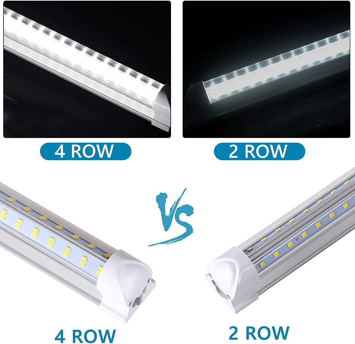 25 Pack,LED Shop Light, 4FT LED Light Fixtures, 60W 6500LM 6000K Cool White, V-Shaped T8 LED Tube Lights, High Output, Clear Cover, 4 Foot LED Shop Lights for Garage