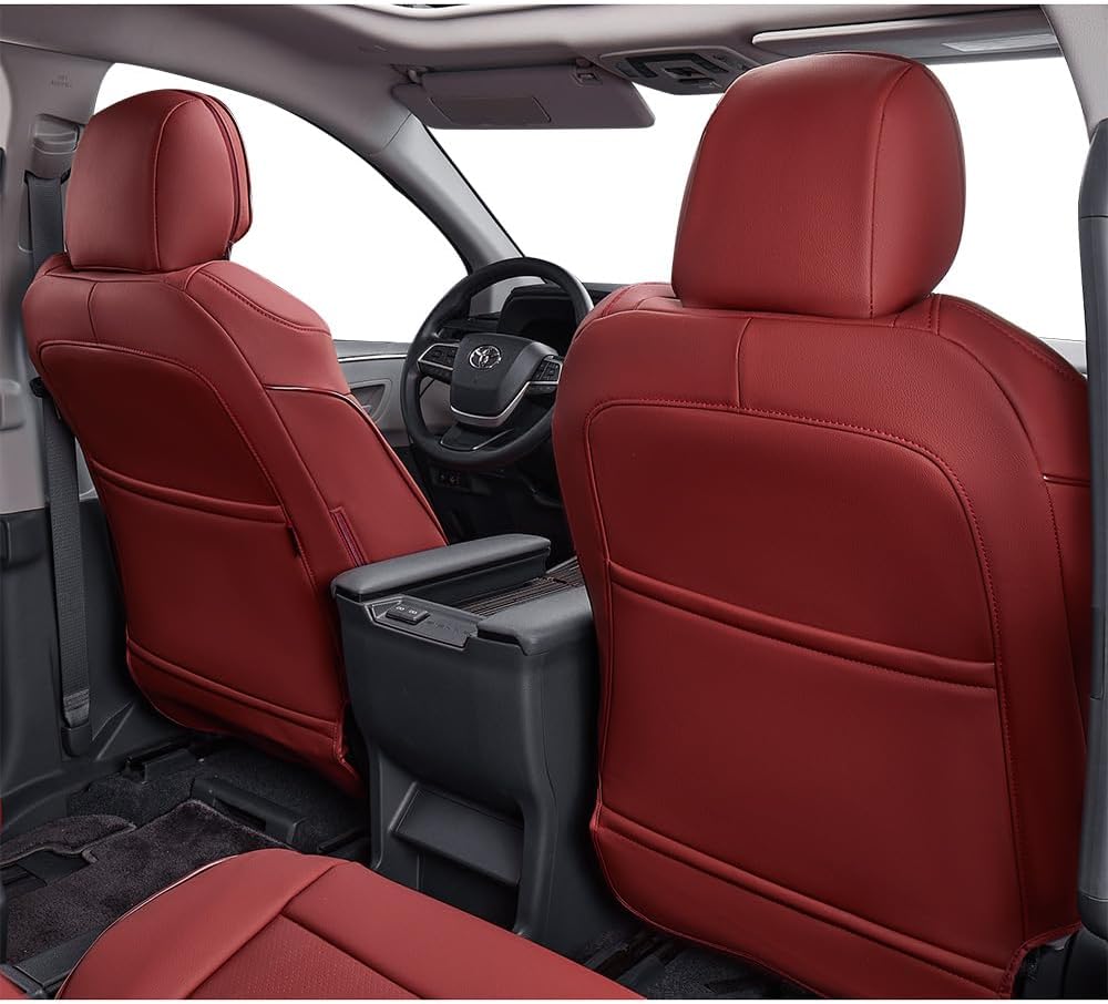 EKR Sienna Seat Covers for 2021-2025 Toyota Sienna XLE,XSE,Limited,Platinum,7 Seats,2nd Row Captain Chairs W/NO Legrest,Waterproof Seat Covers Full Set for Cars,Car Seat Protectors-Leather(Burgundy)