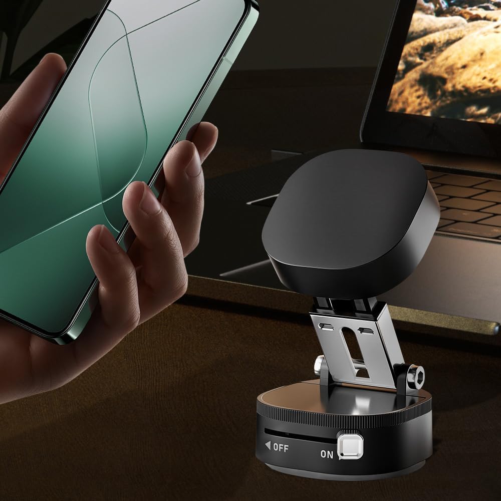 360° Adjustable Vacuum Magnetic Phone Holder,Upgraded Strong Suction Portable Magnetic Car Phone Stand,Universal Magnetic Phone Mount for Cars/Gyms/Indoor/Outdoor (White)