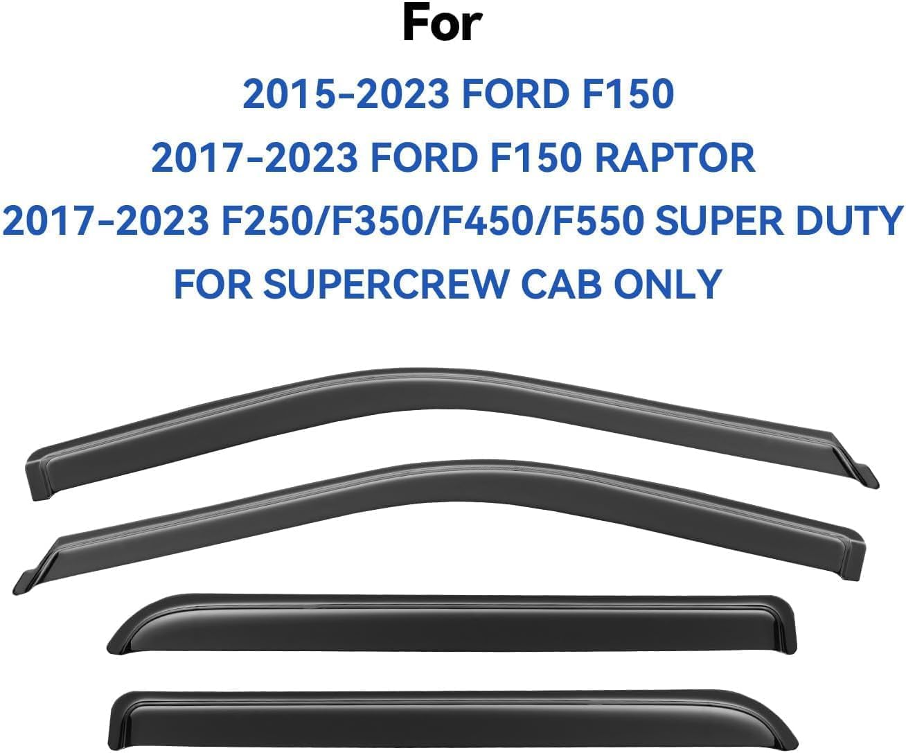 Window Visors Rain Guards for 2015-2025 Ford F150 SuperCrew, Out-Channel Sun Rain Shades Window Vent Deflectors for 2017-2025 F-150 Raptor F250 F350 F450 F550 Super Duty Crew Cab, for Full-Size Cabs