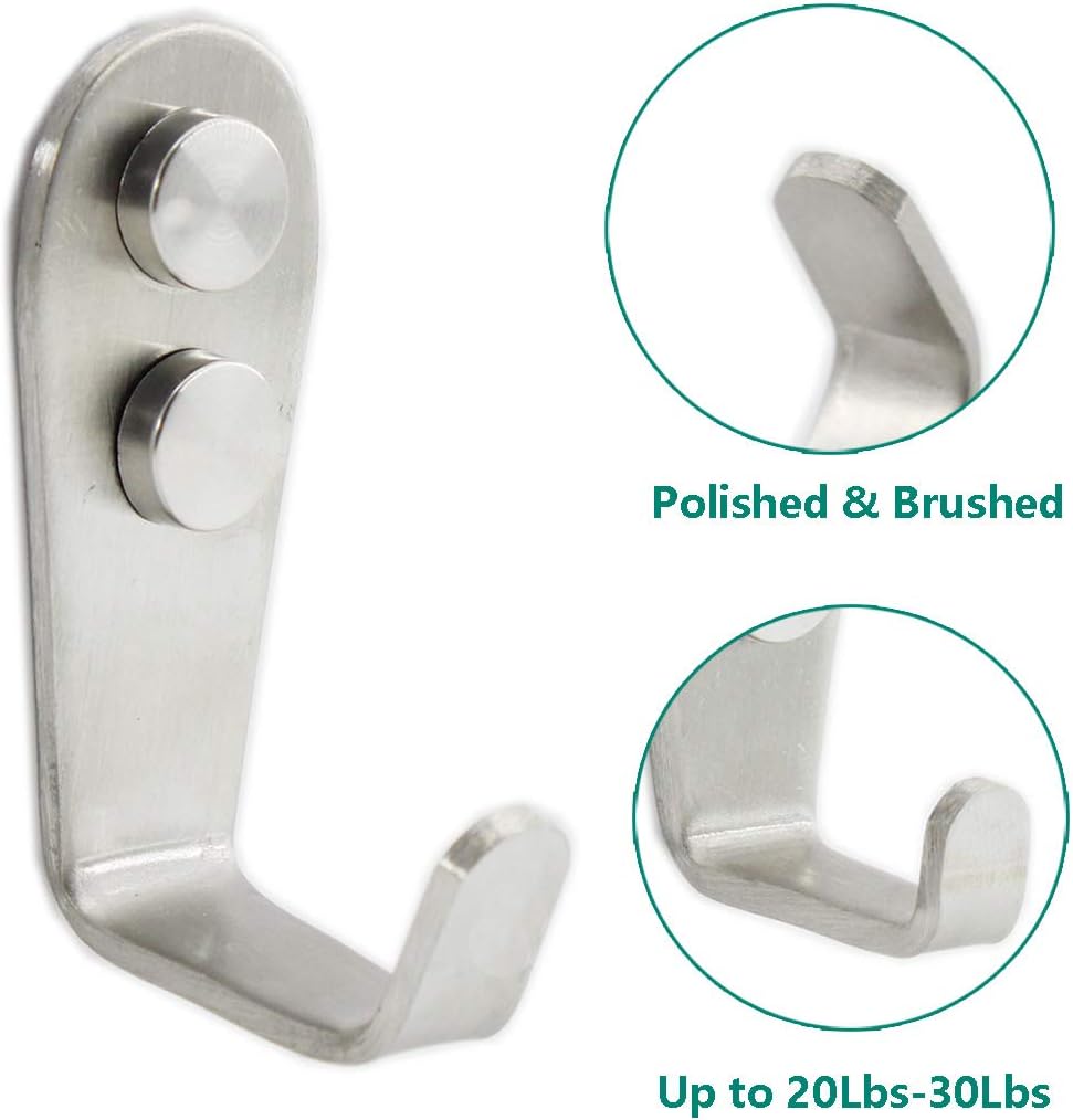 Stainless Steel Coat Hooks, Heavy Duty Metal Hangers for Hanging Towels, Keys, Hats - Kitchen & Bathroom Wall Mounted Indoor/Outdoor Hooks with Installation Screws - 8 Pack