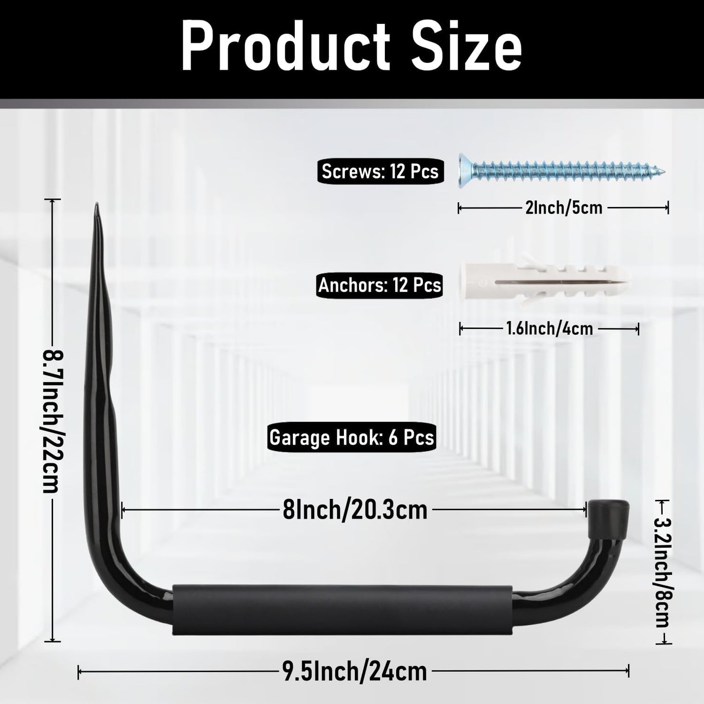 Heavy Duty Steel Garage Storage Hooks, 9.5Inches Jumbo Arm Ladders Utility Rack, Wall Mounted Hanger Organizer for Tools, Bikes, Jeep Door