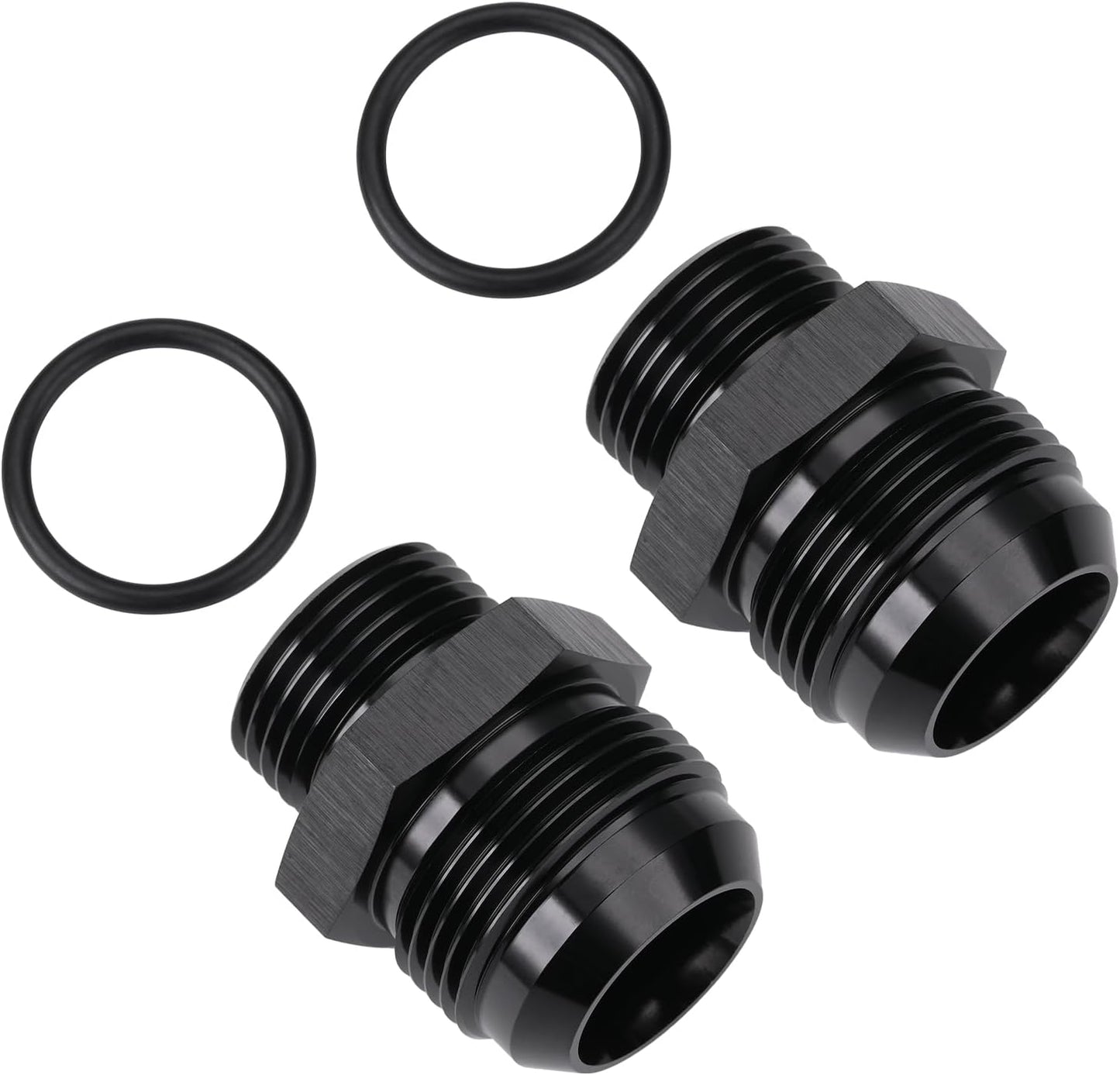 16AN Male Flare to 12AN ORB O-ring Boss Fuel Pump Rail Adapter Fitting Aluminum Black, Pack of 2