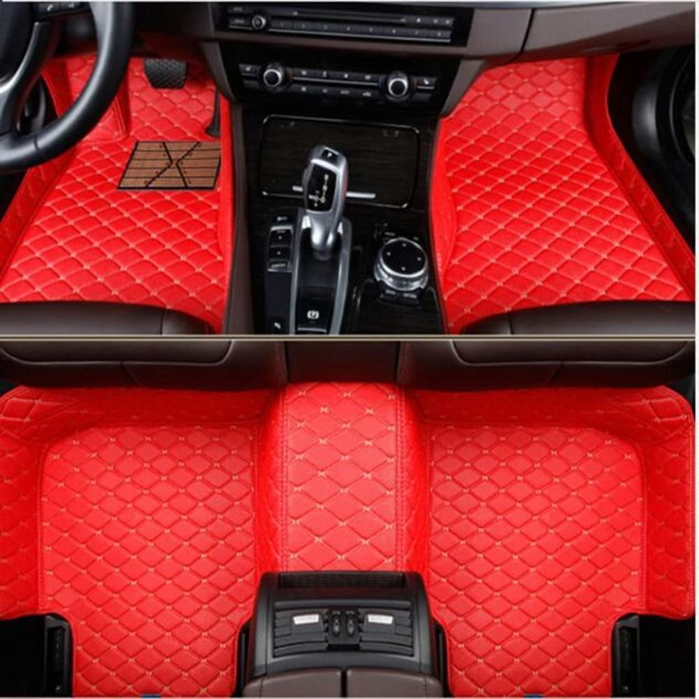 Custom All-Weather Protection Luxury Leather Floor Mats for Cars SUVs Trucks According Anti-Slip Leather Floor mats ﻿ (8,Red Beige)