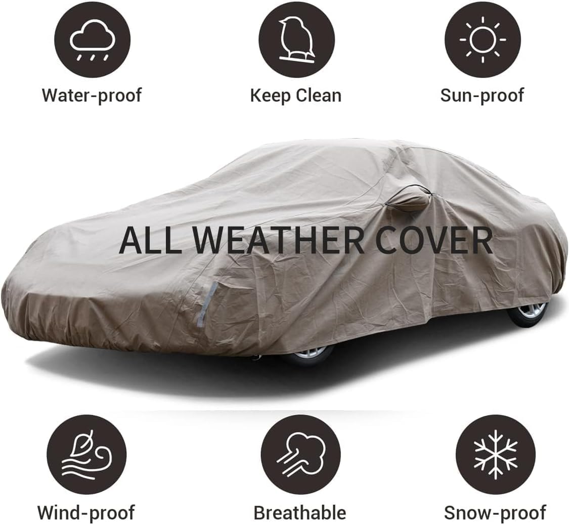 Tecoom Thick Shell Car Cover Waterproof All Weather for Automobiles, Full Exterior Covers with Invisible Zippered Mirror Pockets Wind Uv Hail Protector Universal Fit AudiR8 (173-182 Inches)