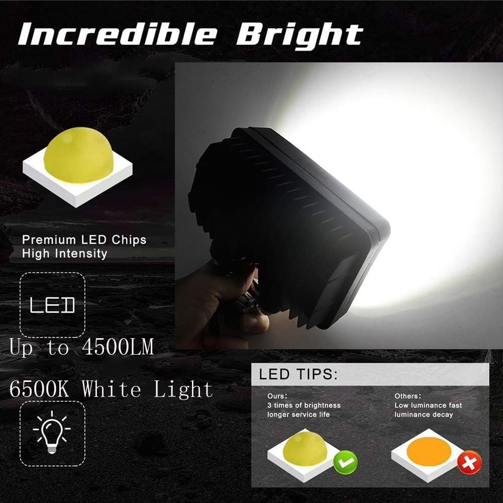 2PACK 6.3IN 45W Led Work Lights 12v/24v 4500LM 6500K Rectangular Foglights,Waterproof Offroad Flood Led Light Bar for Tractor,Truck,Combine,Heavy Equipment,with DT Connector
