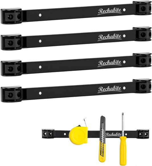 4 Pieces 12" Magnetic Tool Holder Strip, Black Magnet Bar, Metal Tool Organizer Rack for Garage Organization, Easy To Install in Workshop, Mounting Screws Included