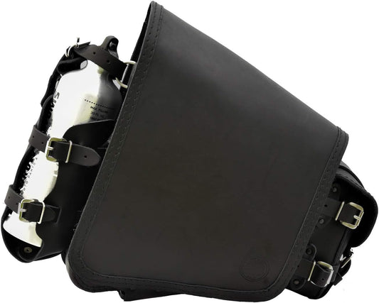 Outsider, motorcycle leather saddle bag for Harley Softail, tool bag with bottle pocket