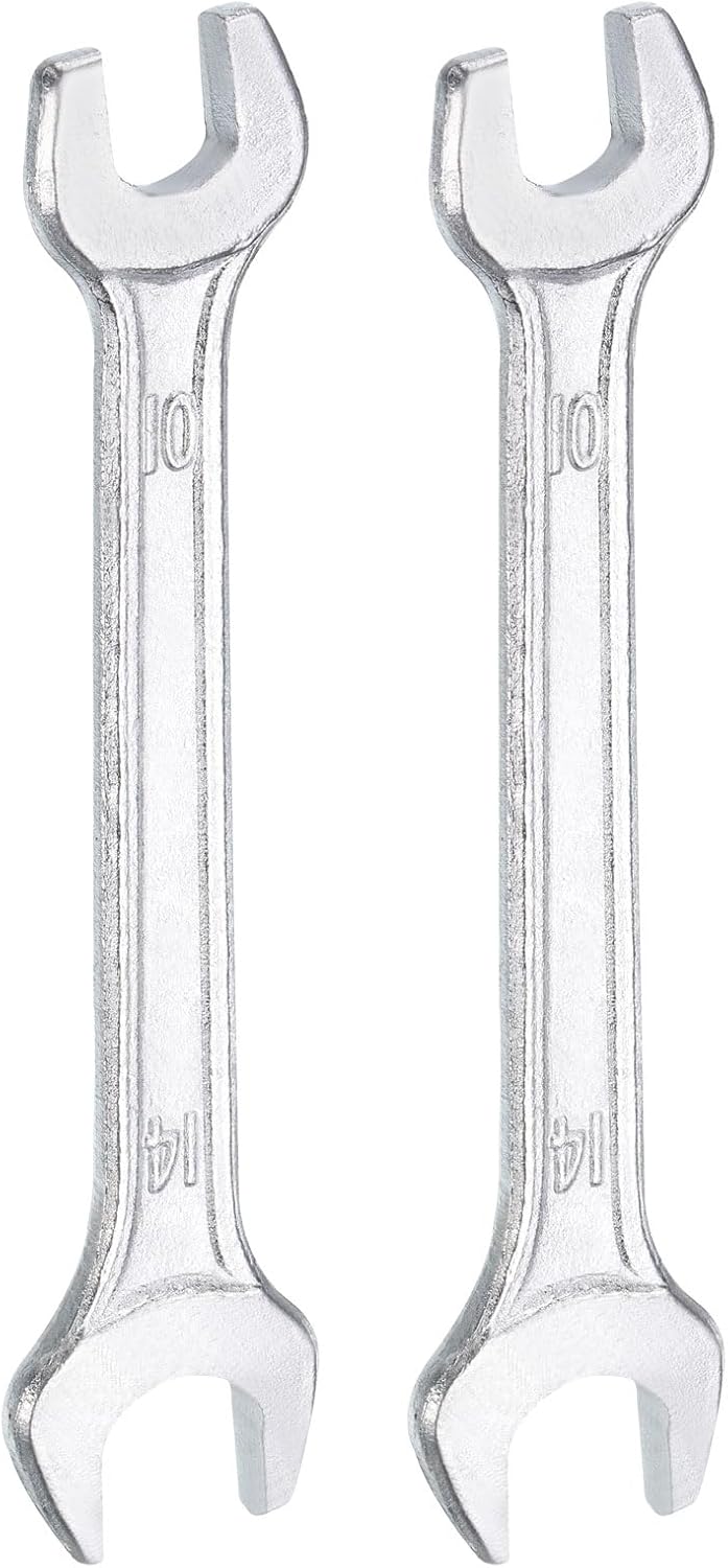 HARFINGTON 2pcs Double Open End Wrench 10mm x 14mm Metric 15 Degree Offset Angle Small Flat Head Wrench Galvanizing Open Ended Spanner for Automotive Repair Furniture Assembly