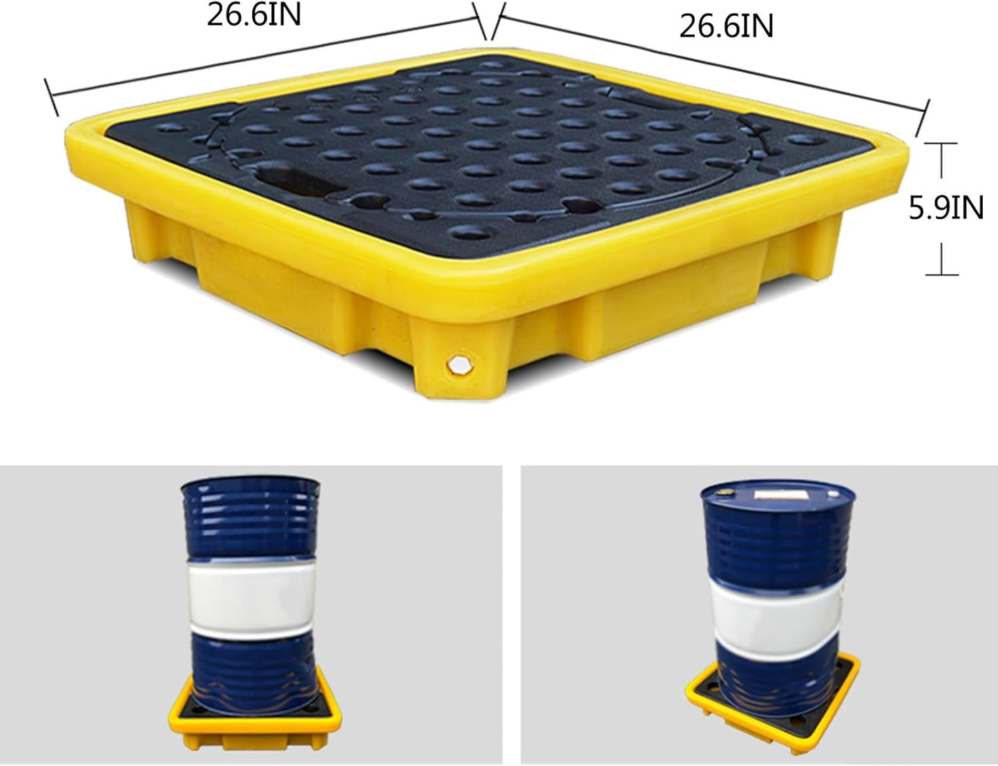 2 Drum Containment Spill Pallet, Polyethylene Low Profile Paint Bucket Tray, Industrial Garage Storage Detachable Shipping Leakproof Platform (Color : Yellow-5 Pack, Size : 26.6"x26.6"x5.9"