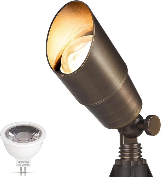 Gardencoin Solid Brass Outdoor Landscape Spotlight, 12V Low Voltage LED Spot Light Waterproof for Garden and Yard Uplighting, Bronze Heavy Duty Accent Lighting Fixture with 2700K Bulb, Single