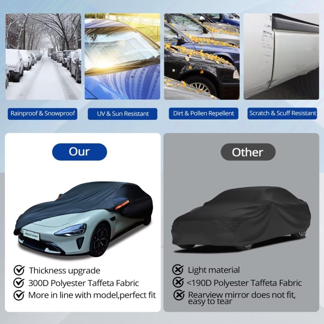 6 Layer Heavy Duty Car Cover Waterproof All Weather Protection with Cotton Liner, Universal Fit Toyota Corolla Prius, Ford Focus Sedan, Hyundai Elantra, Kia Forte, Nissan Sentra, VW Jetta