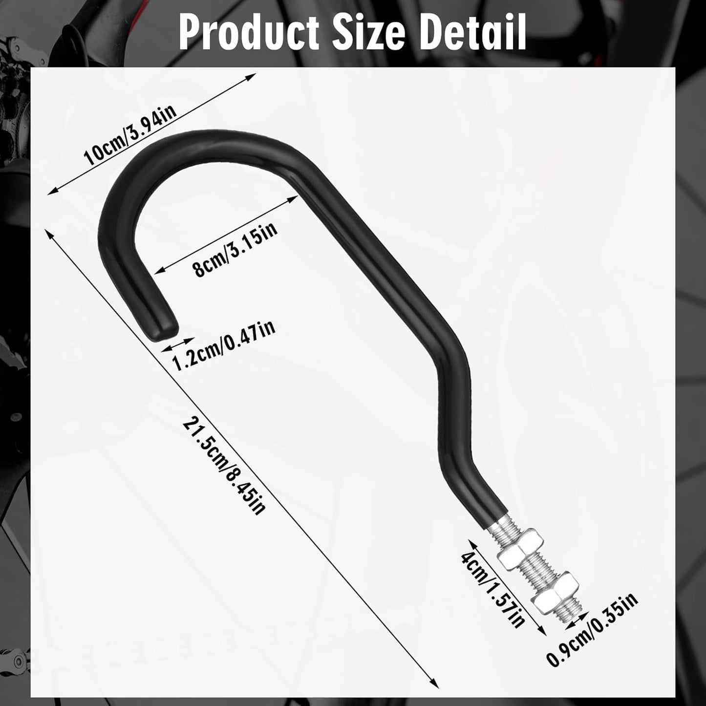 Shimeyao 4 Pcs Machine Thread Bicycle Storage Hook with Nut Heavy Duty Bike Hooks M10 x 1.5 Machine Threading Hook Rubber Coated Bicycle Hanger for Hanging Large Mountain Bike Tire (3.15 Inch,Black)