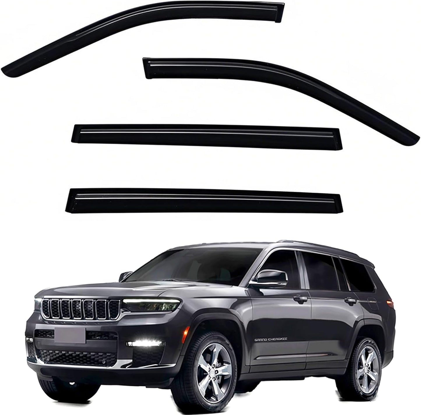Window Visors Rain Guards fits 2021-2025 Grand Cherokee L, Out-Channel Window Wind Deflectors Vent Shades Accessories, Dark Smoke 4 Pcs, 2022 2023 2024 (only Grand Cherokee L)