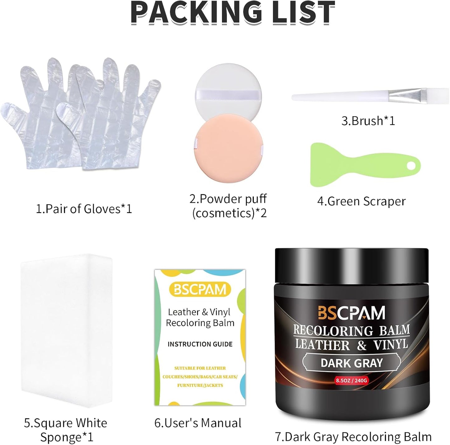 Dark Gray Leather Recoloring Balm,Leather Couch Scratch/Stain Remover,Leather Repair kit for Vinyl Furniture and Car Interior,Leather Dye Paint for Scratched and Faded Leather Couches