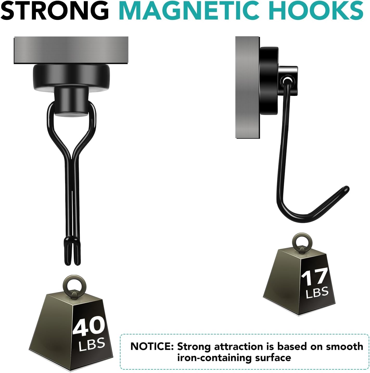 DIYMAG Black Magnetic Hooks, 40LBS Strong Magnetics Heavy Duty, Magnet Hook with Metal Hanger for Hanging Refrigerator Home Kitchen Office, 8Pack